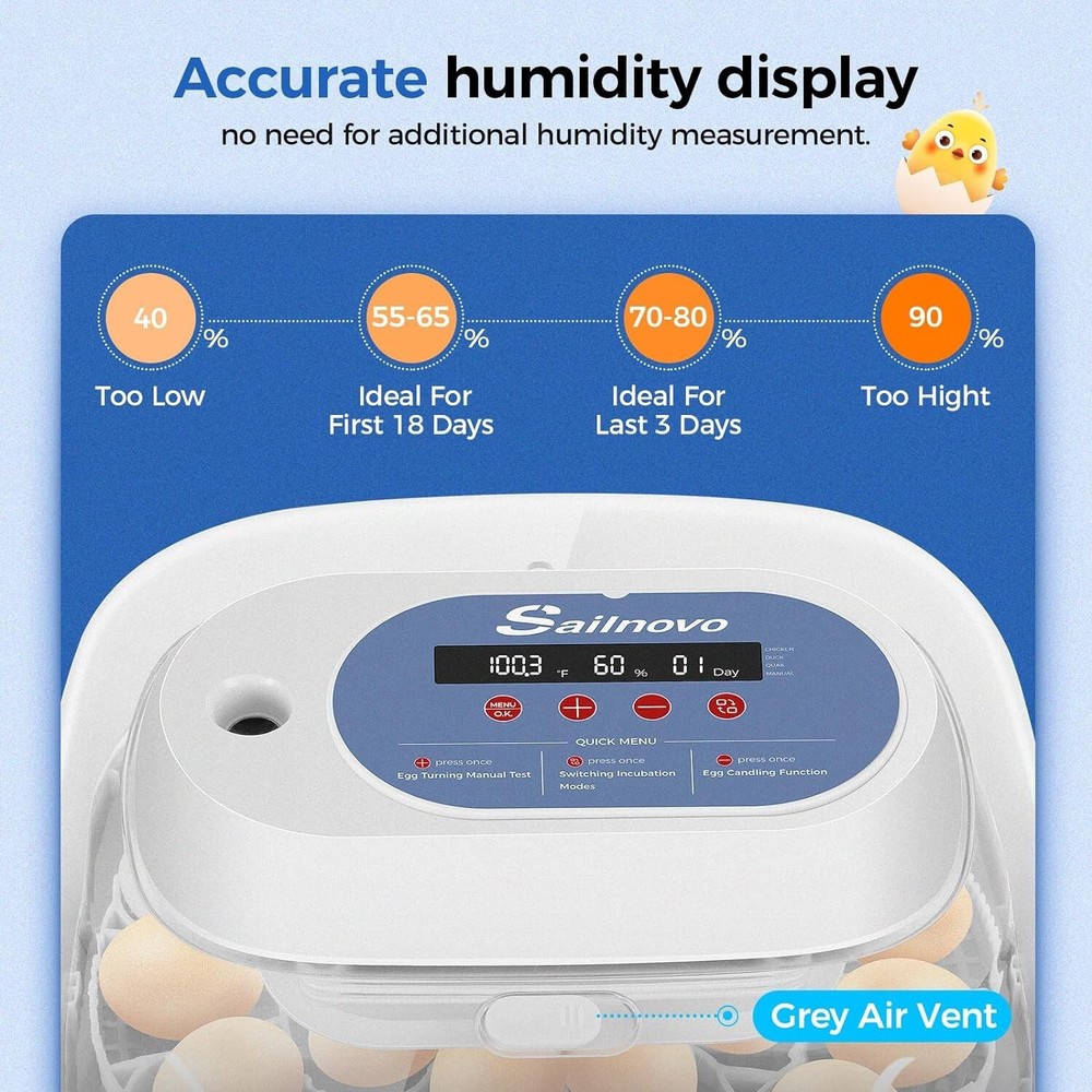 24 Egg Incubator for Hatching Egg,Automatic Egg Turner Temperature Display Gift.