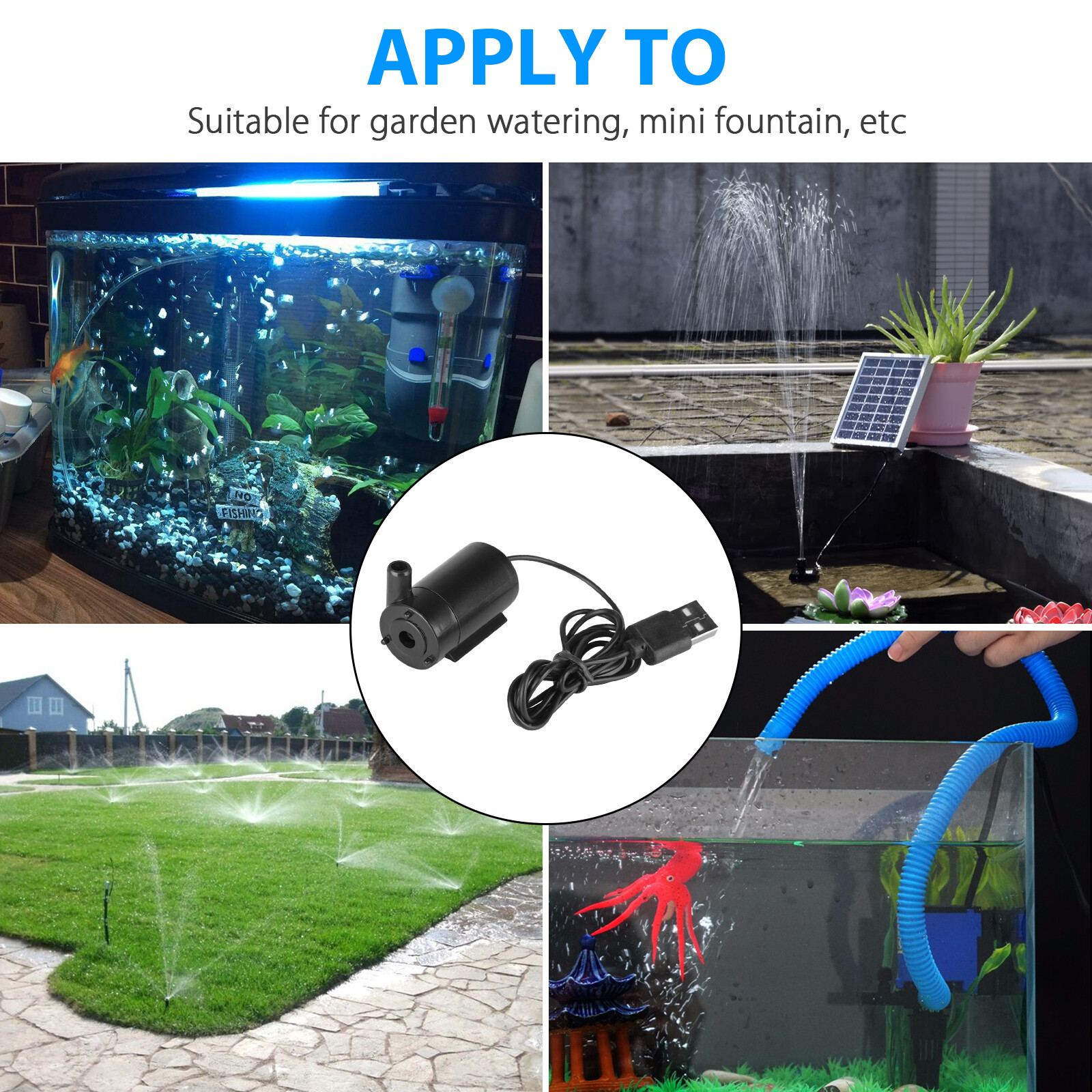 USB 5V Mini Mute Submersible Water Pump for Garden Fountain