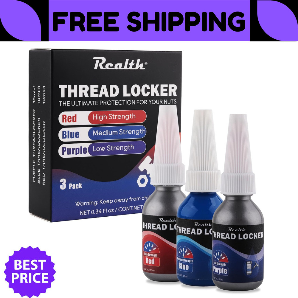 Red Purple and Blue Lock Tight Threadlocker 10ml-3Pack, Low, Medium and High Str