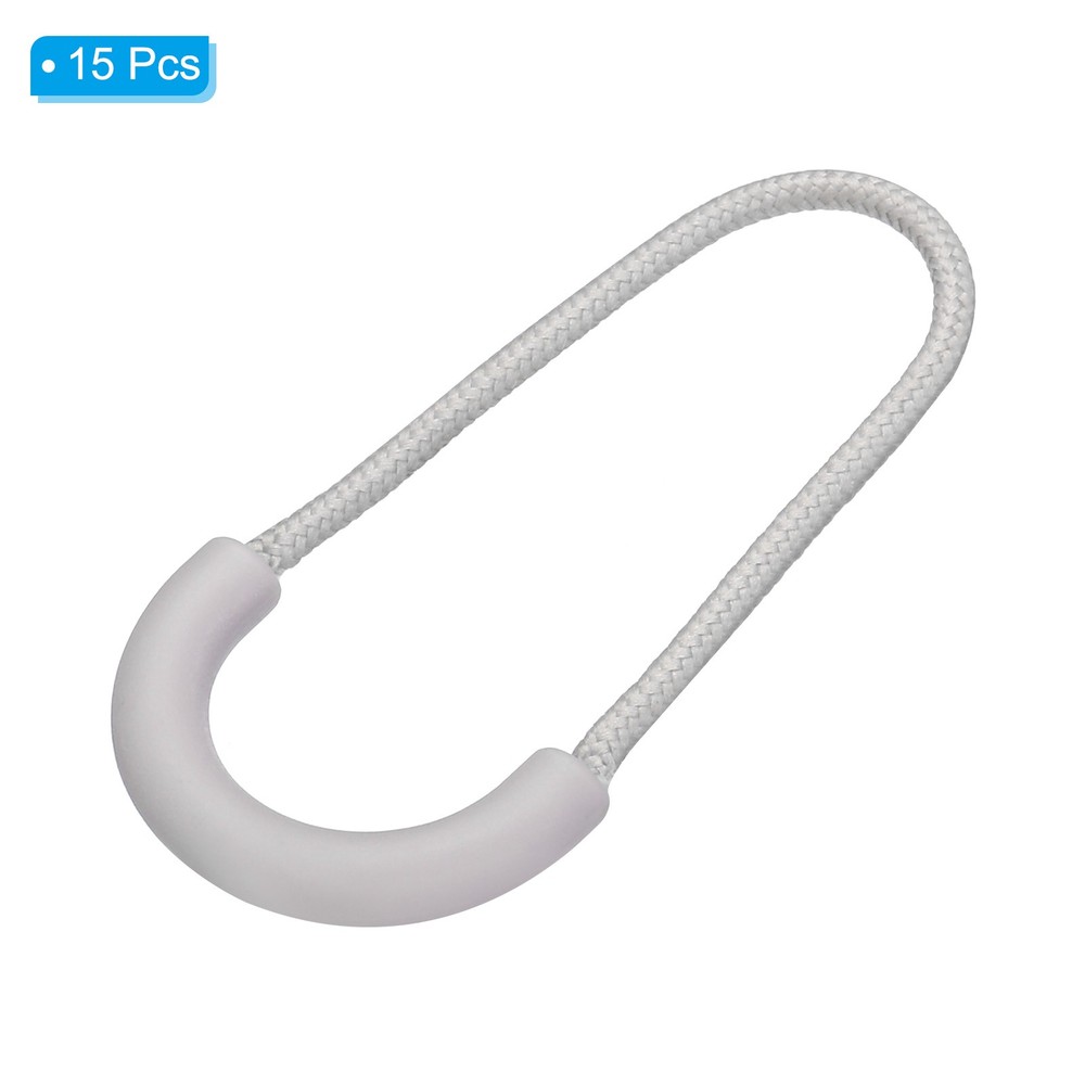 15pcs Zipper Pulls Replacement Extension Cord Handle U Tab Tag Extender Grey