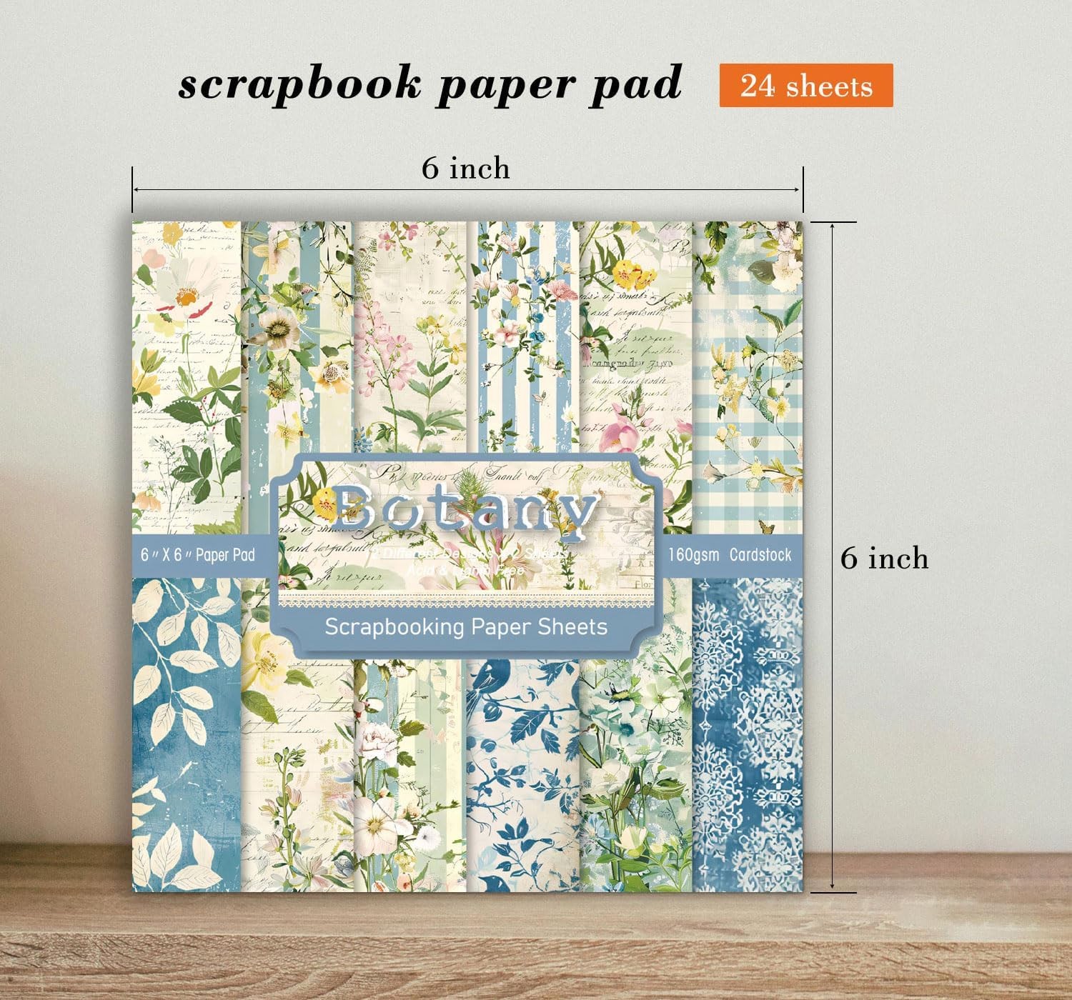 Floral Patterned Scrapbook Paper Pad - 24 Sheets 6x6 in Plant Designed Decorativ