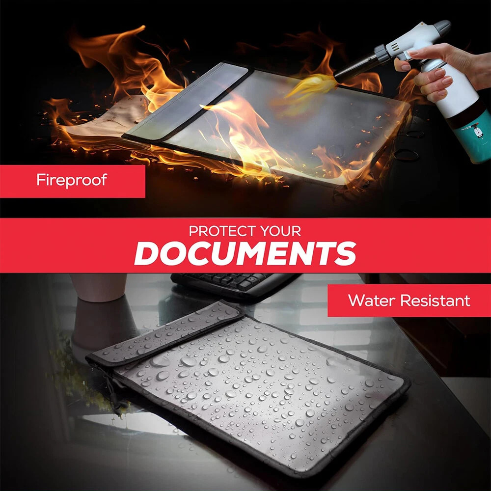 Large Fireproof Waterproof Document Bag Fire Proof Money Pouch Passport Folder