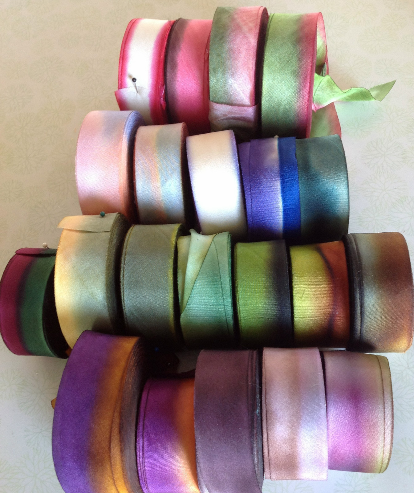 silk ribbon hand dyed 1" on the bias 1yd made in USA