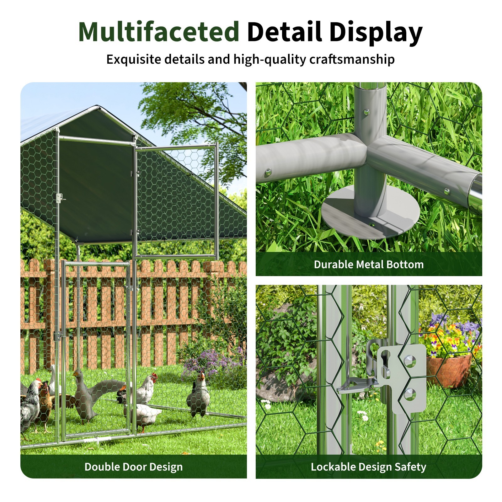 Metal Chicken Coop, Large Chicken Coop with Waterproof Cover for Backyard