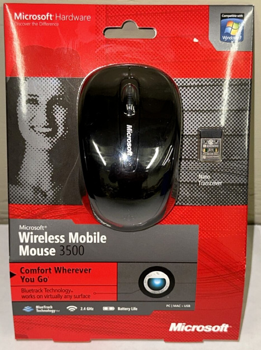 Microsoft Wireless Mobile Mouse 3500 2.4Ghz USB transceiver Windows MacOS