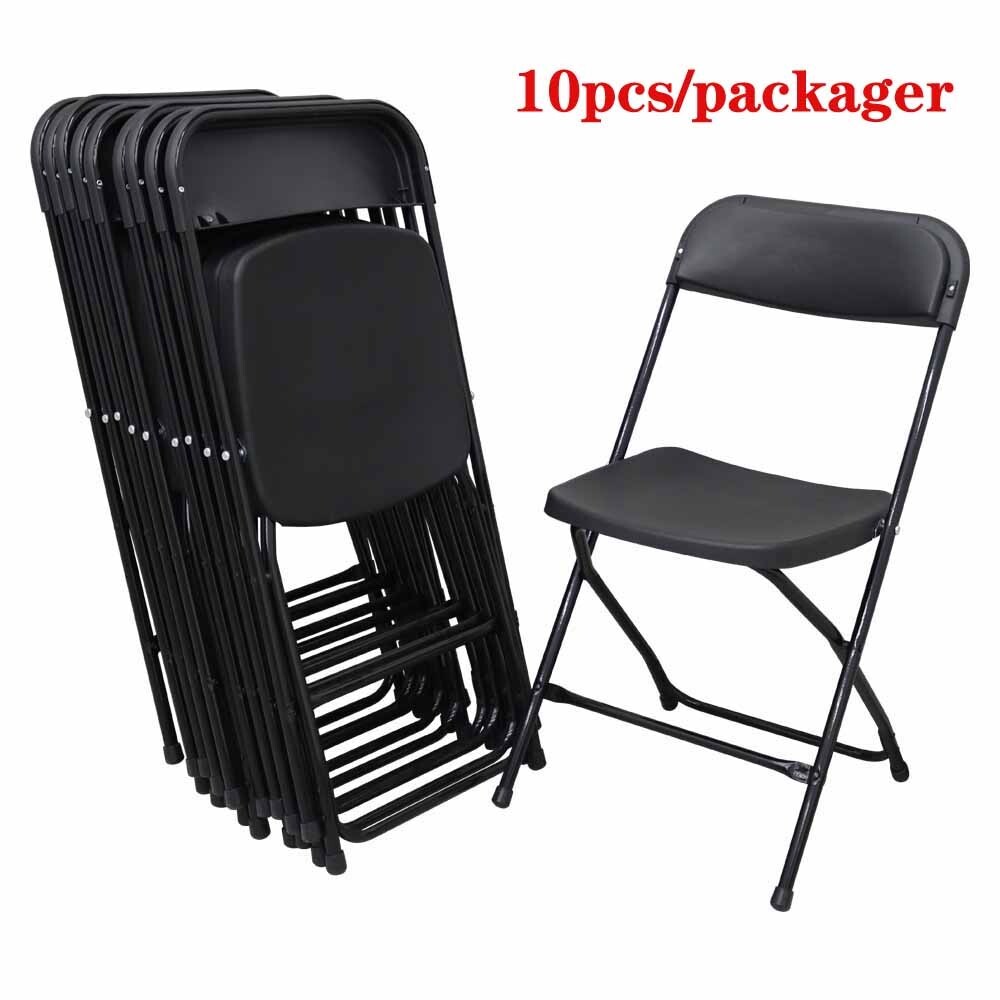 New Black Plastic Folding Chairs Stackable Chairs Enlarged Surface 10pcs/set