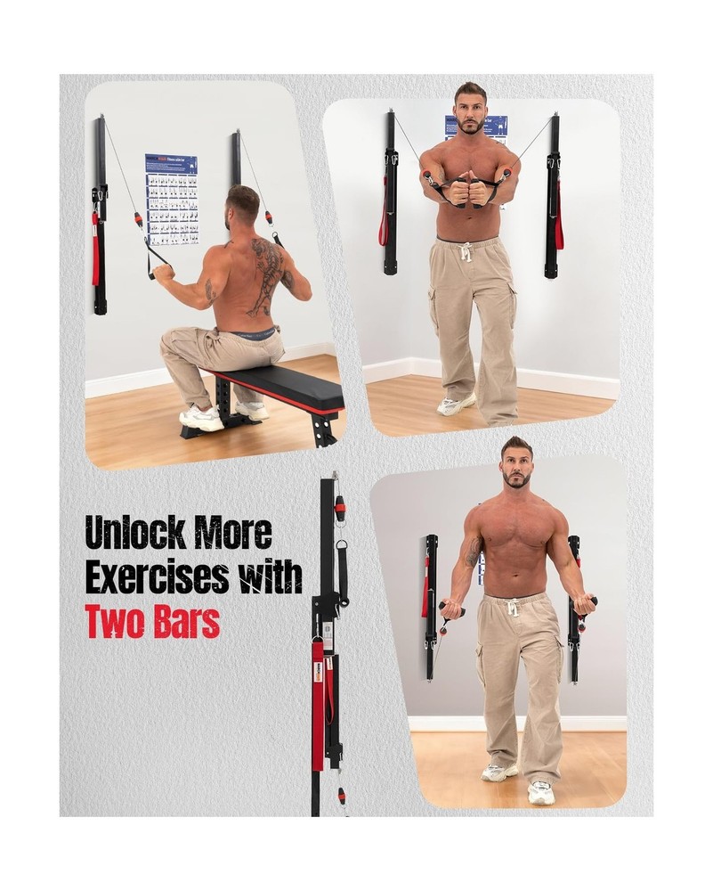 Cable Machine Home Gym, Wall-Mount Exercise & Workout Equipment with Adjustab...