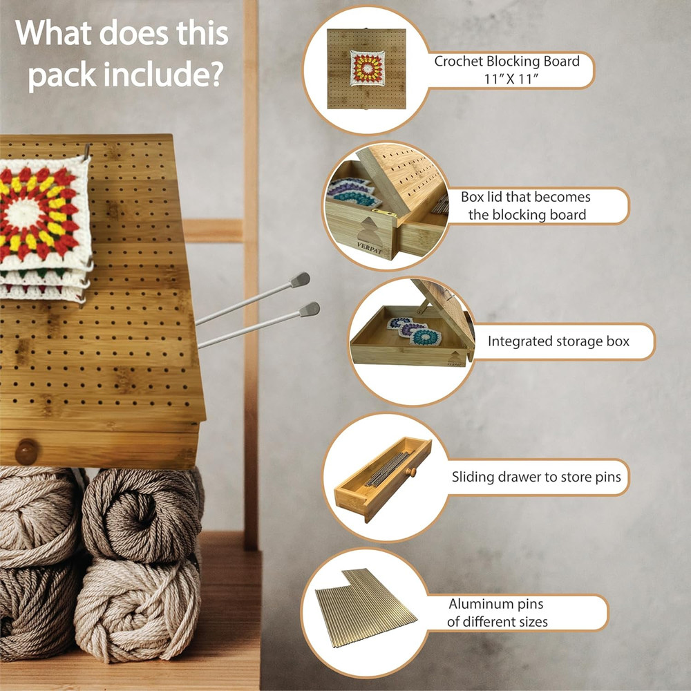 Crochet Blocking Boards Multifunctional Container Pins for Granny Square Compact