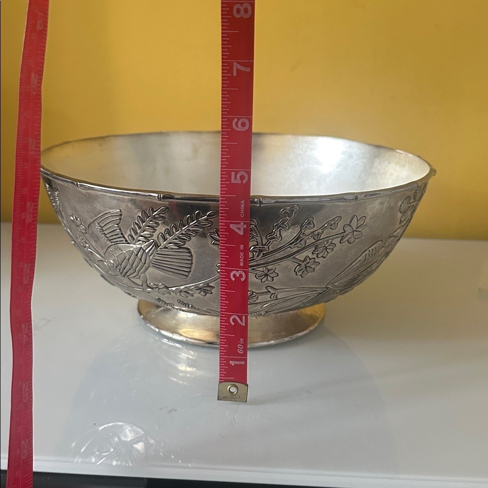 Godinger Silver Plate Decorative Large Fruit Bowl with Flower and Bird Design
