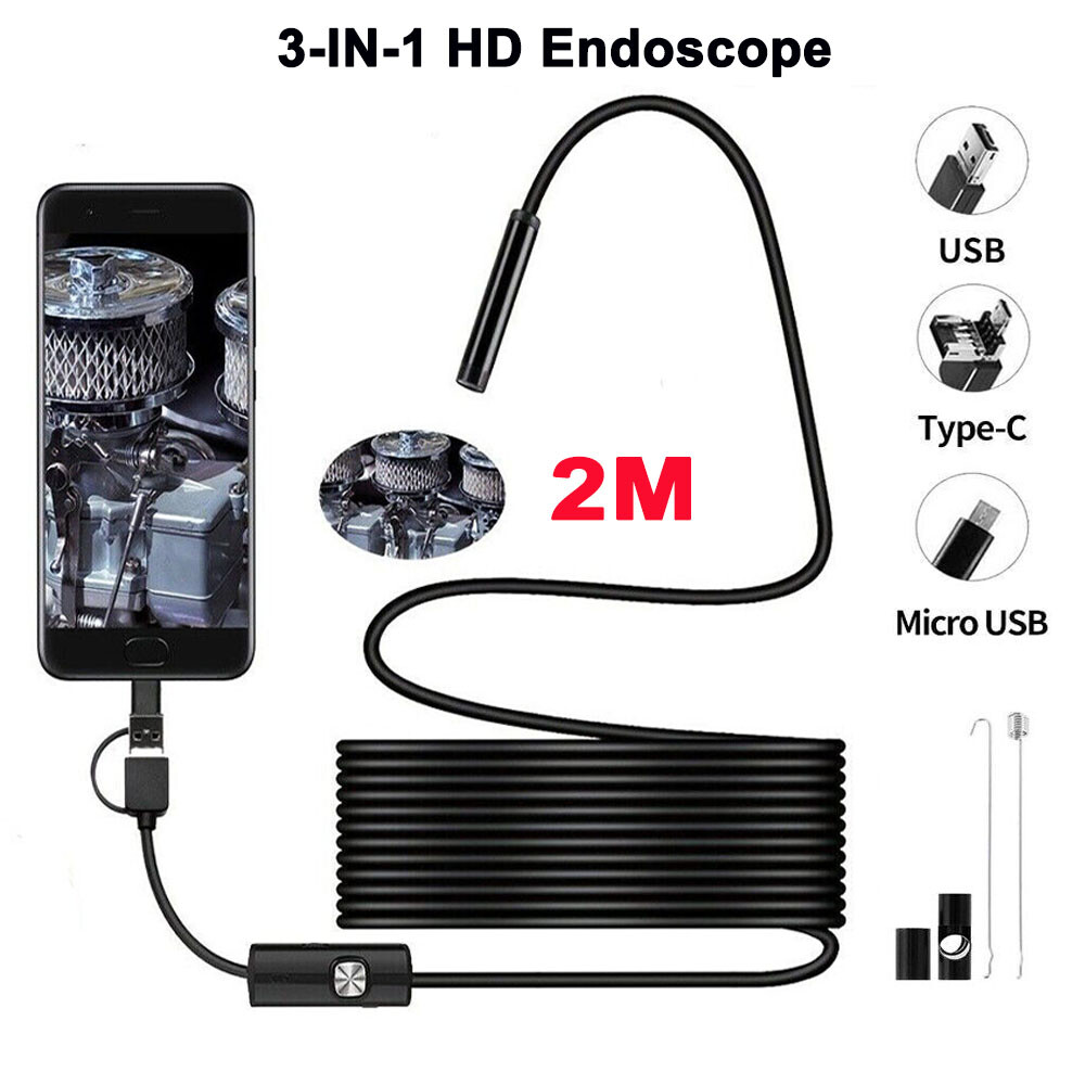 IP67 Waterproof USB Endoscope Borescope Snake Inspection Camera Android 2M US