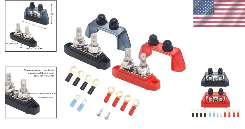 Compact Dual Stud Screw Terminal Block - Red & Black Power Distribution Solution