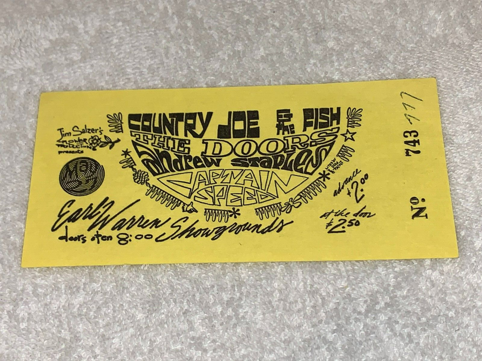 THE DOORS ORIGINAL 1967 UNUSED TICKET  JIM MORRISON Jim Salzer Ephemera USA