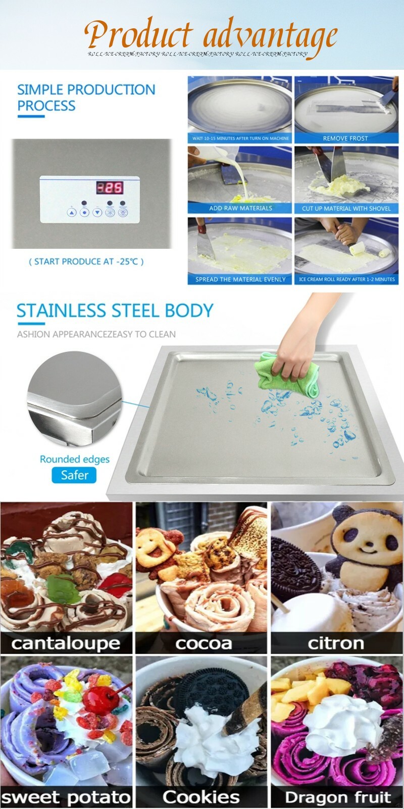 Kolice Desktop 18"x18" square pan fried ice cream machine roll ice cream machine