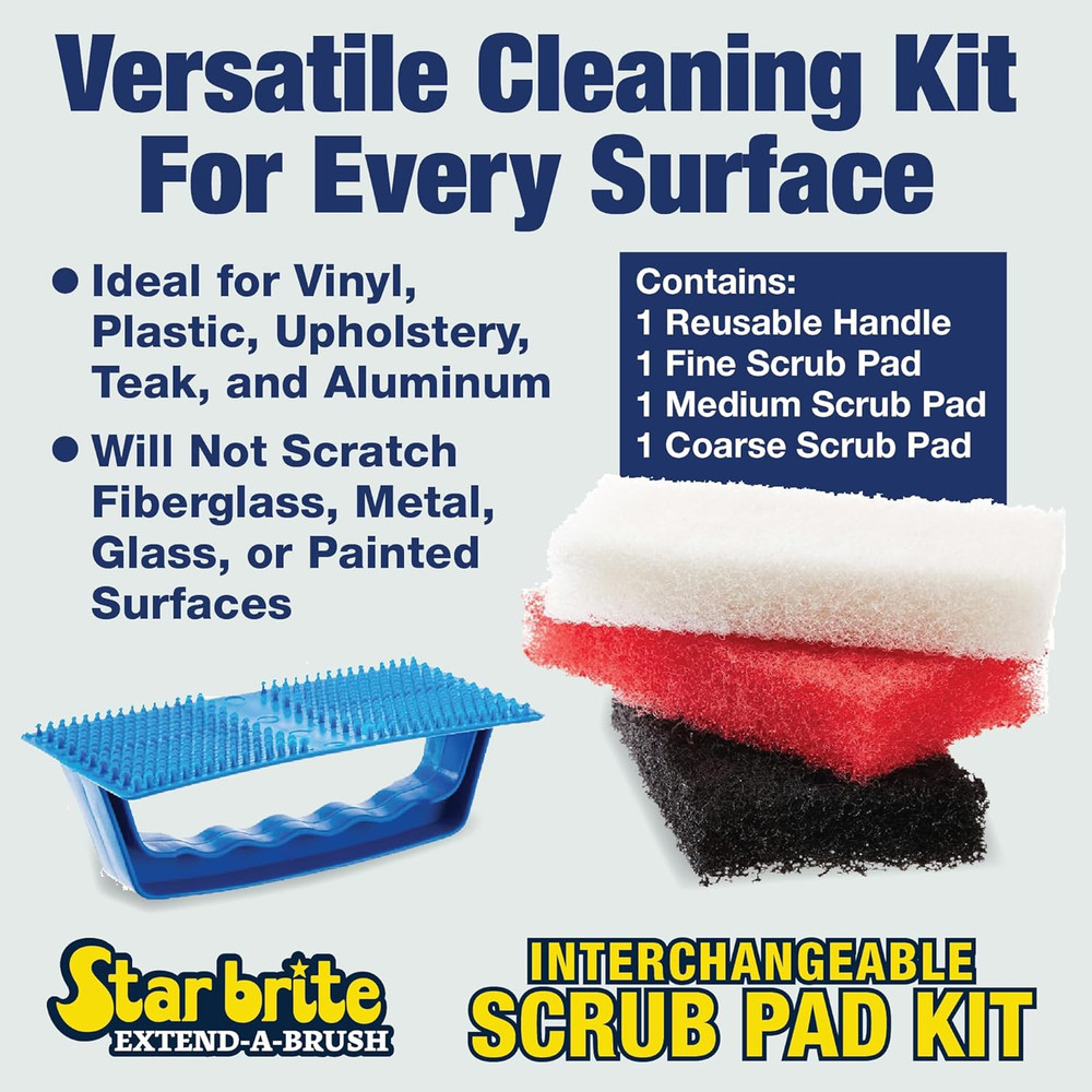 Scrub Pad Kit - 3 Different Textured Scouring Pads & Interchangeable Handle (040