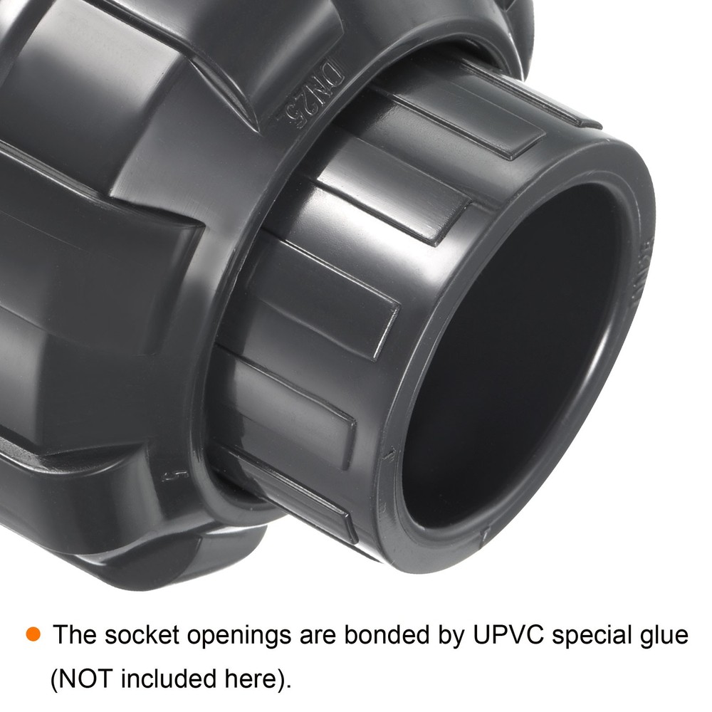 3pcs 1" SCH80 UPVC Pipe Fitting Socket Straight Joint Union Connector, Grey