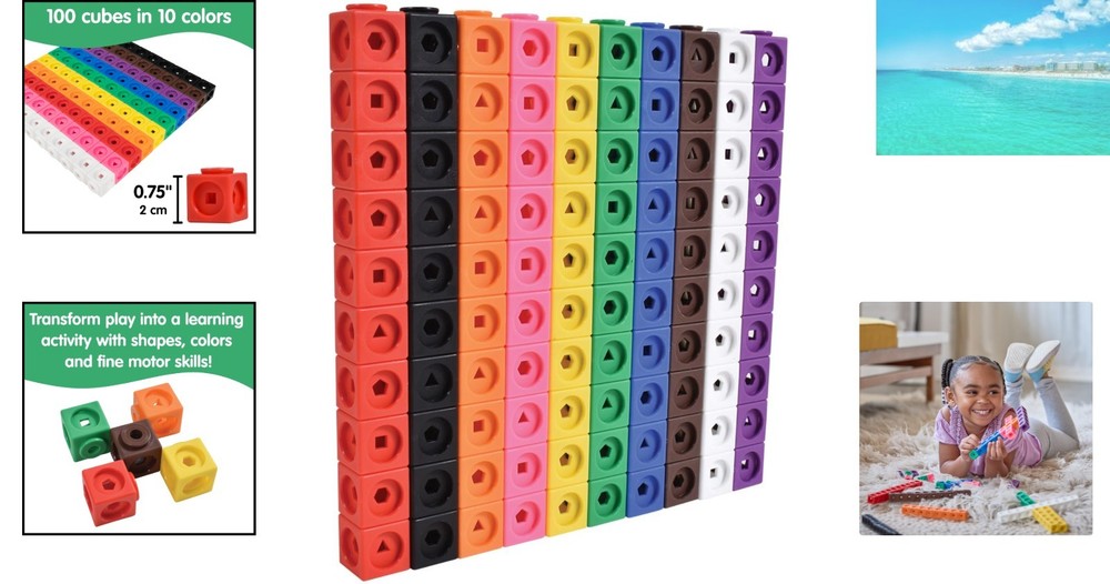 Creative Counting Blocks Set - 100 Math Cubes for Early Childhood Learning
