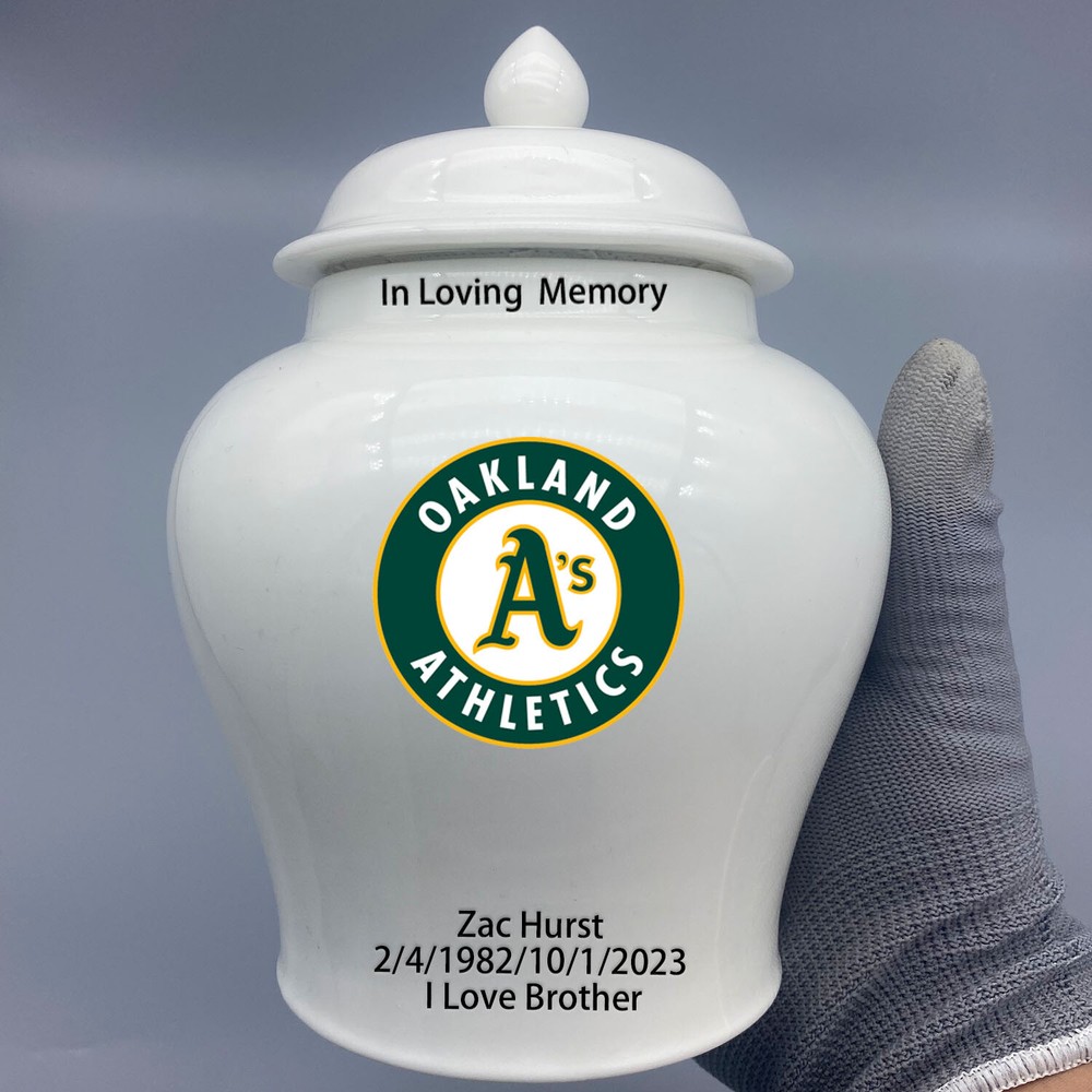 Ceramic Medium Urn for Oakland Athletics Baseball Theme, Custom Text
