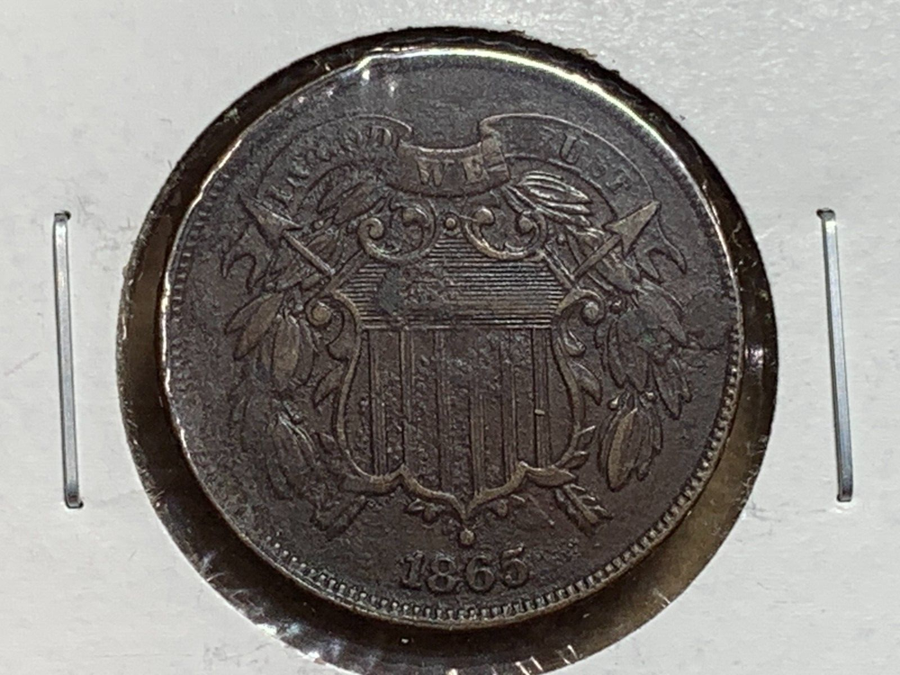 1865 Two Cent Piece VF/XF Environmental