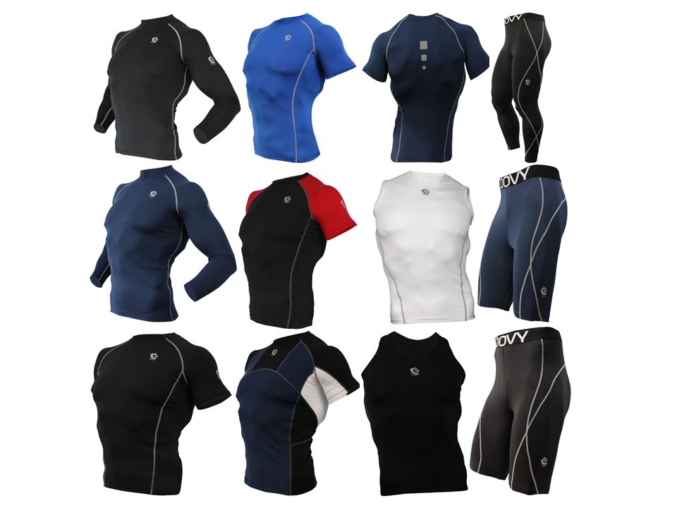 Mens COOVY Sports Cool Dry-Fit Gear Base Layer Athletic Shirt Tights Short Pants