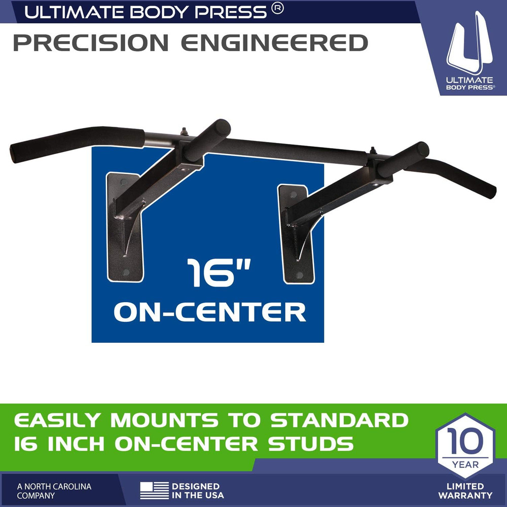 Wall Mount Pull up Bar with Extra Clearance, Fits 16" Studs by