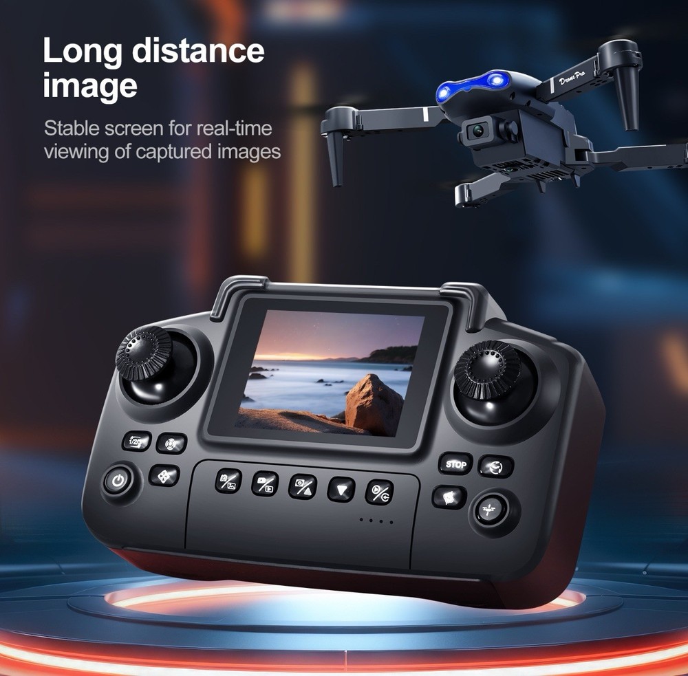 E99 Max Drone Screen Controller, 2 batteries, Altitude Hold, One Key Take Grey