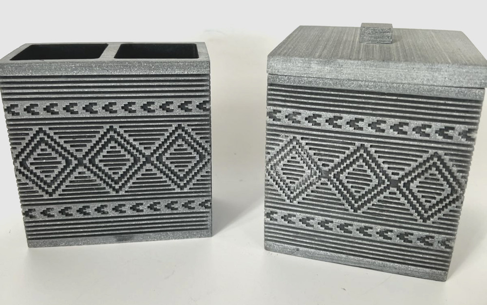 Pendleton Bathroom Or Desk Set 2 Piece With Lid Gray Diamond Pattern