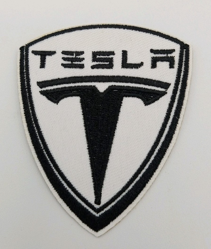 Tesla Shield Iron On Embroidered Black & White Patch