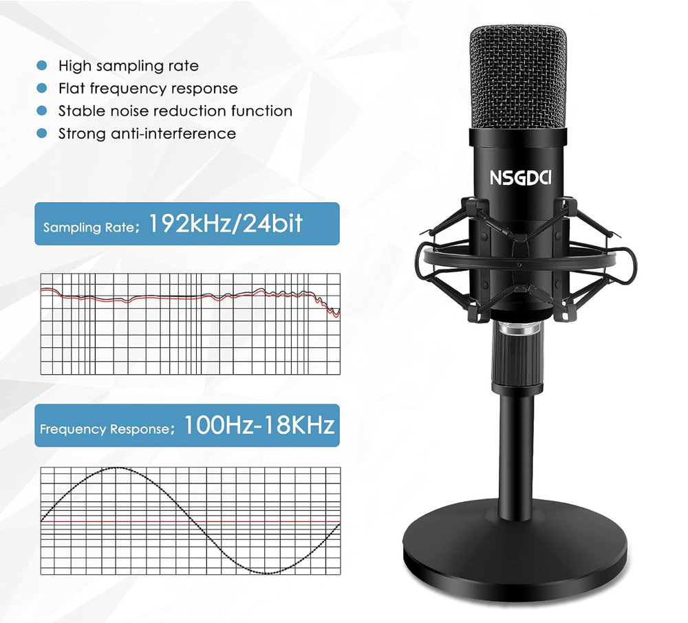 USB Condenser Microphone Kit w/ Stand Pop Filter Shock Mount Podcast Streaming