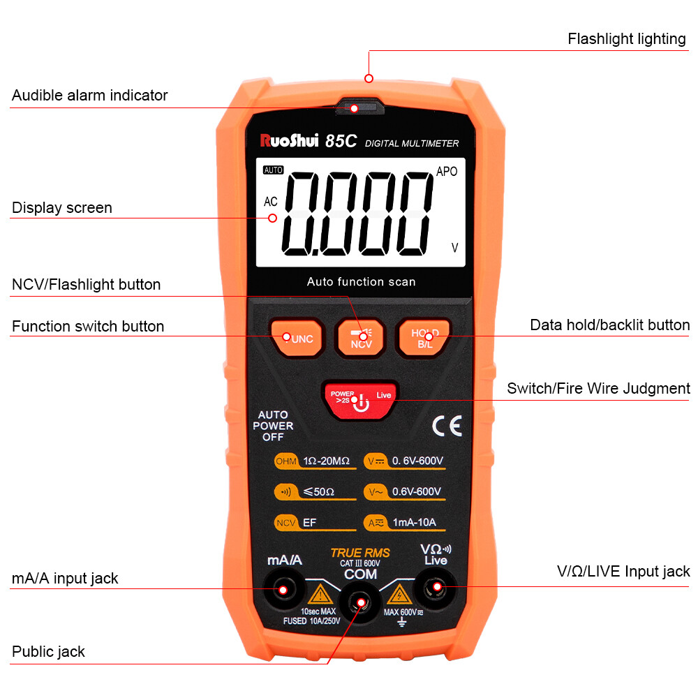 Digital Multimeter Voltmeter Ammeter Ohmmeter Volt AC DC Tester Leads Meter