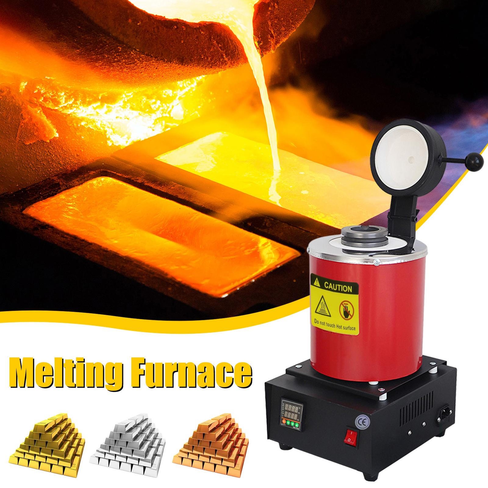 1500W Electric Gold Melting Furnace Digital Smelting Furnace W/3KG Crucibles