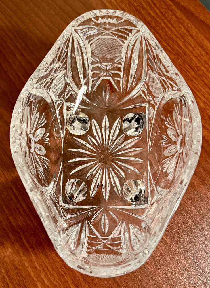 Large Heavy Etched Crystal Covered Oval Bowl/Dish