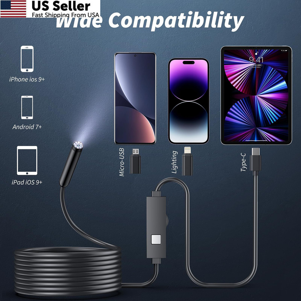 Endoscope Camera with Light, 1920P HD Borescope Tools 8 16.4ft, Black
