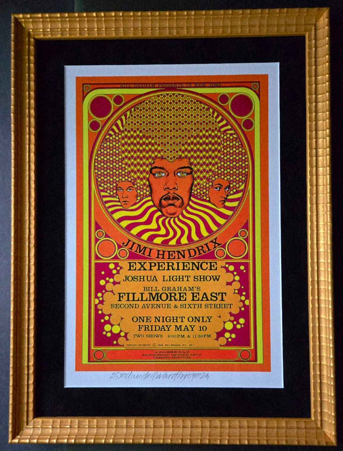 MINT & Hand SIGNED 1968 Hendrix  David Byrd Artist Edition FE 7 AOR 2.90 Poster