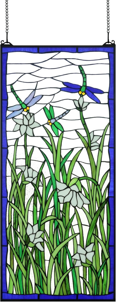 40" Extra Large Stained Glass Transom Window Panel with Chain