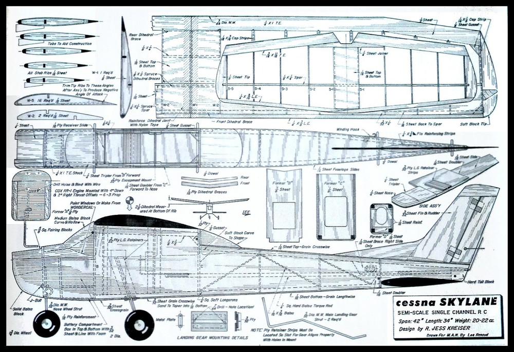 Printed RC plans & Patterns CESSNA 182 SKYLANE MODEL Span 42"