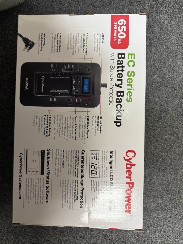 CyberPower EC650LCD Ecologic Battery Backup & Surge Protector UPS Black
