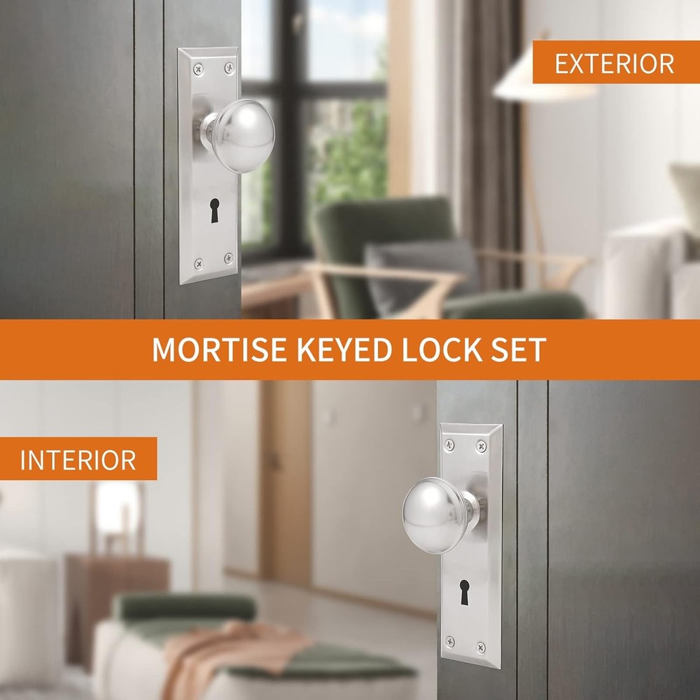Mortise Lock Set for Interior Door, 1 Pack, Brushed Nickel