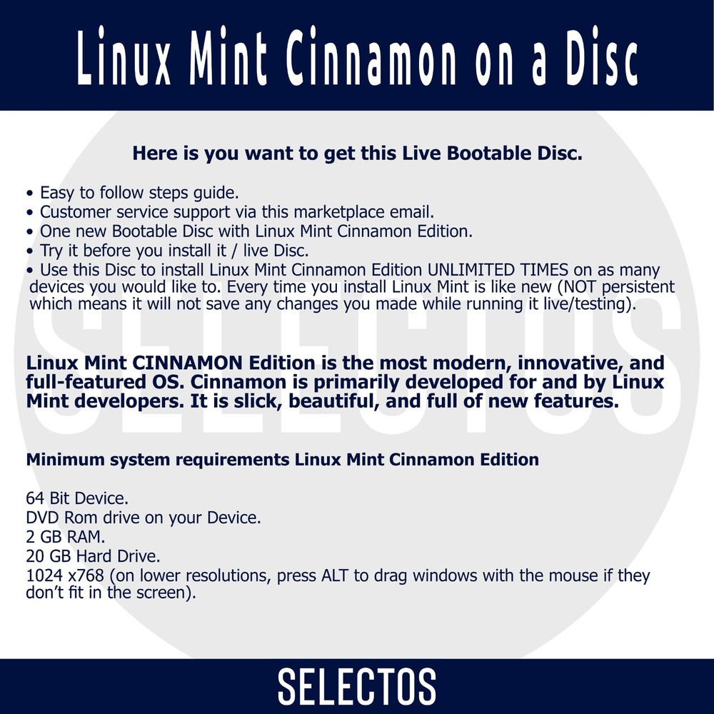 Linux Mint 21.2 Victoria Cinnamon CD Edition Bootable DISC Linux OS x86 64bit