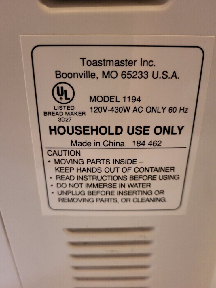 Heating Element for Toastmaster Bread Machine Model 1194 only