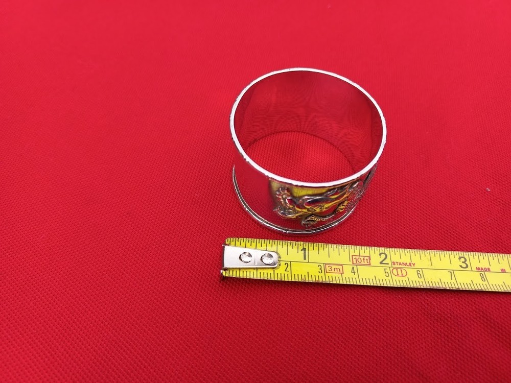 Solid silver Chinese dragon napkin ring with hallmarks