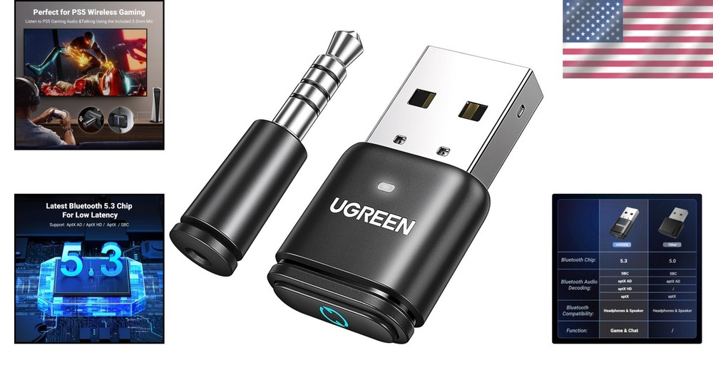 Plug & Play Bluetooth Audio Adapter - Seamless Connection for PS5, Switch, PC