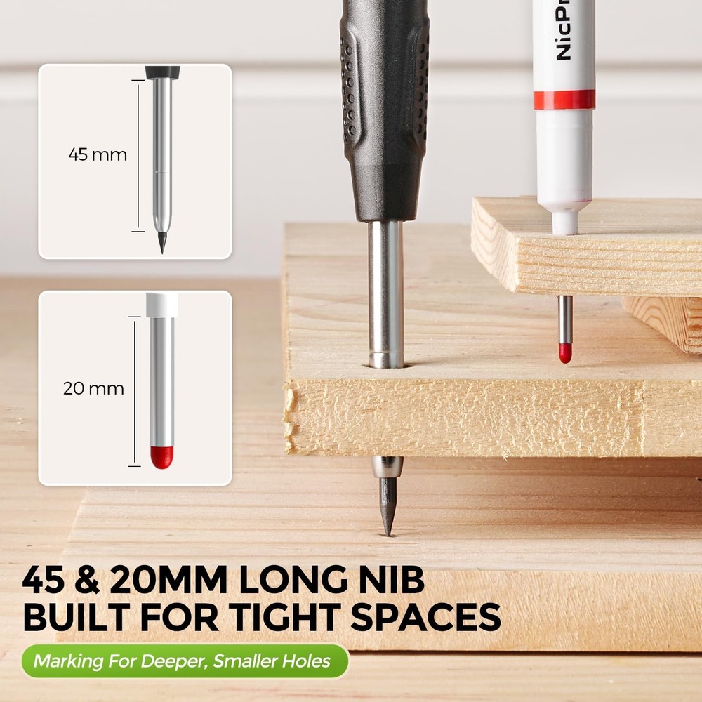 Nicpro Carpenter Pencil with Sharpener, Construction Pencils with 6 Refills