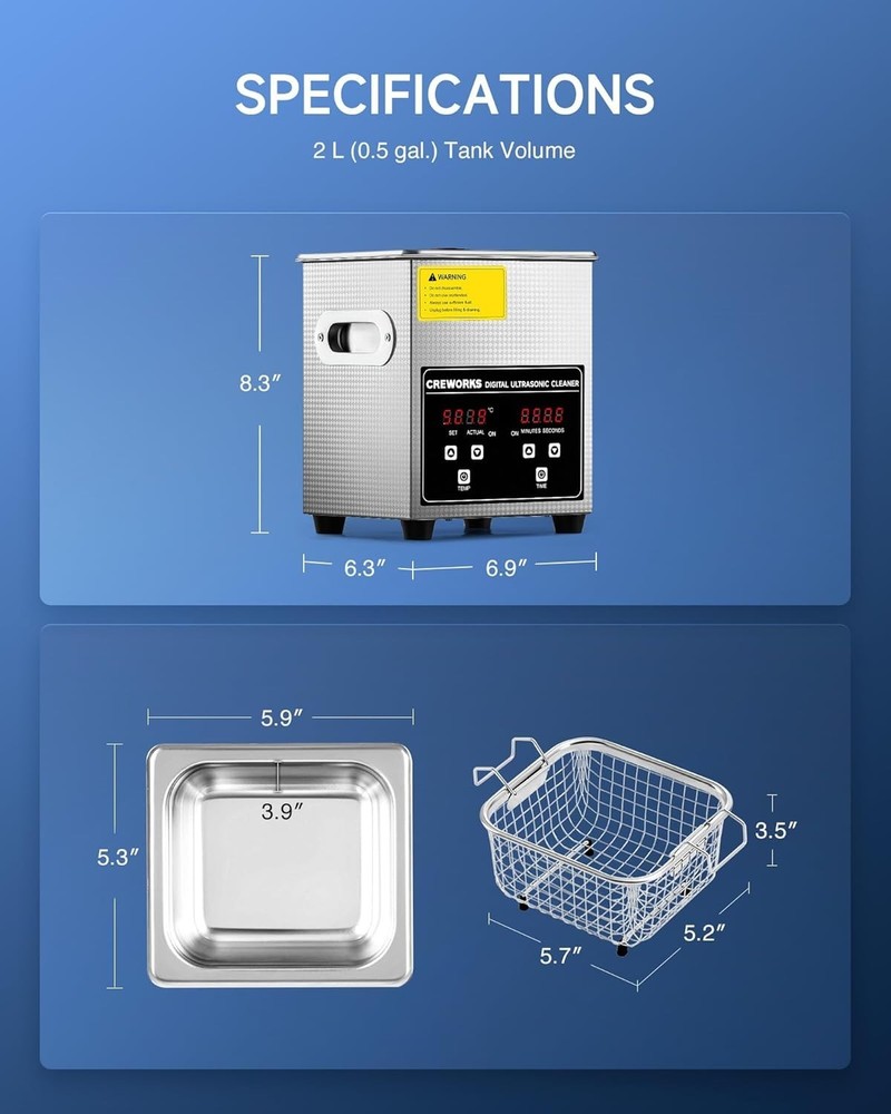 2L Sonic Cleaner for Jewelry, Glasses, Retainers with Powerful Heating Function