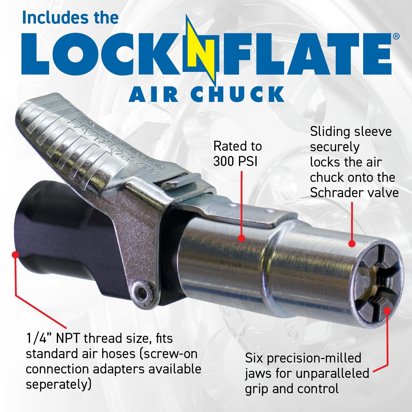 Tire Inflator/Deflator with Digital Gauge - Includes the LockNFlate® Air Chuck