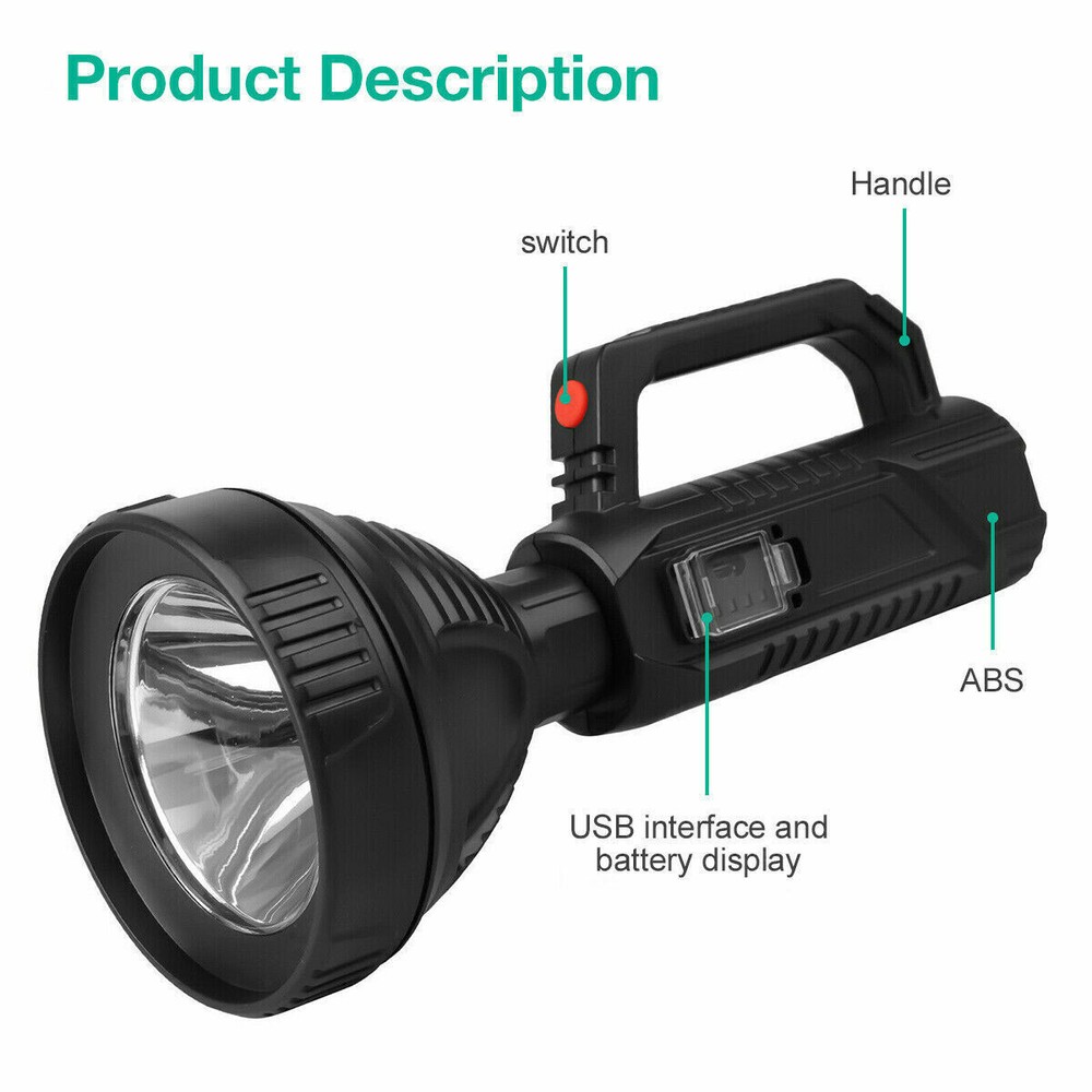 Rechargeable LED Searchlight Portable Super Bright Handheld Spotlight Flashlight