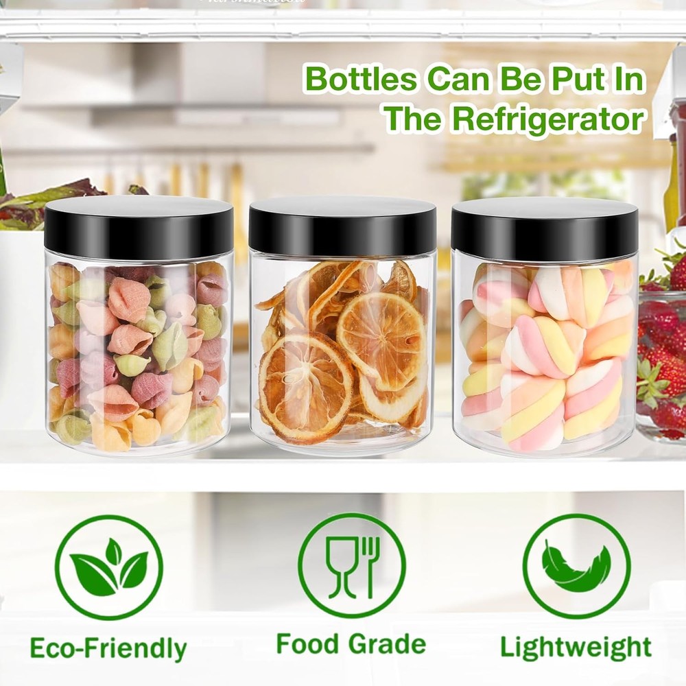 6 Pack Plastic Jars W/ Lids 8 oz Clear Storage Container Leakproof Plastic Mason