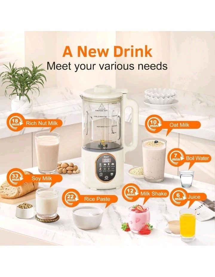 Beyn 10-in-1 Automatic Nut Milk Maker Machine, 60oz Large large, White .