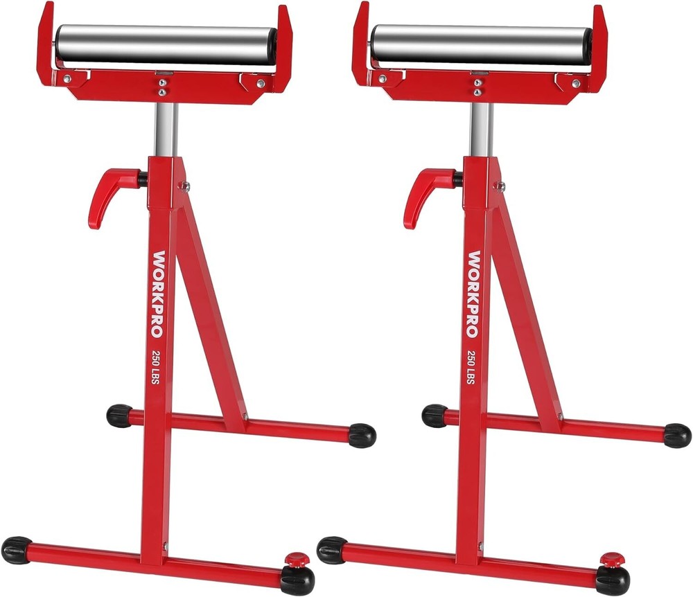 WORKPRO 1/2 PACK Folding Roller Stand Height Adjustable Heavy Duty 250LB Load