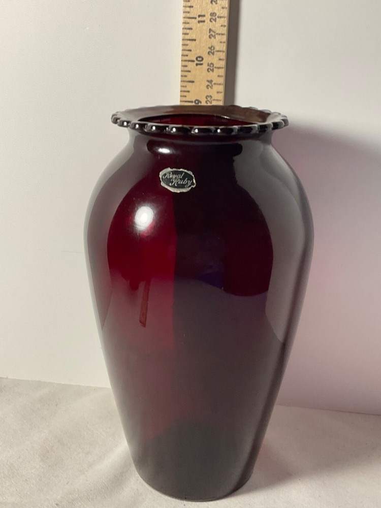 Royal Ruby glass vase decorative scalloped rim