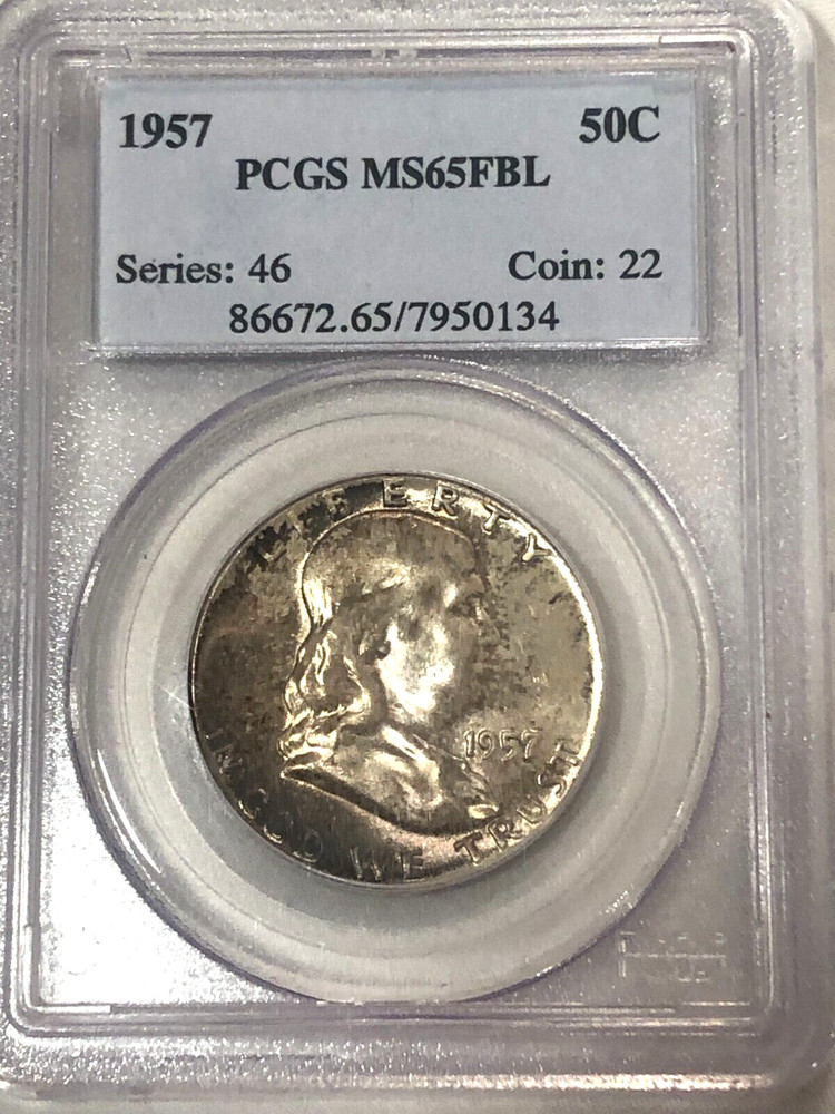 1957 Franklin Half Dollar PCGS MS65FBL Cert# 7950134